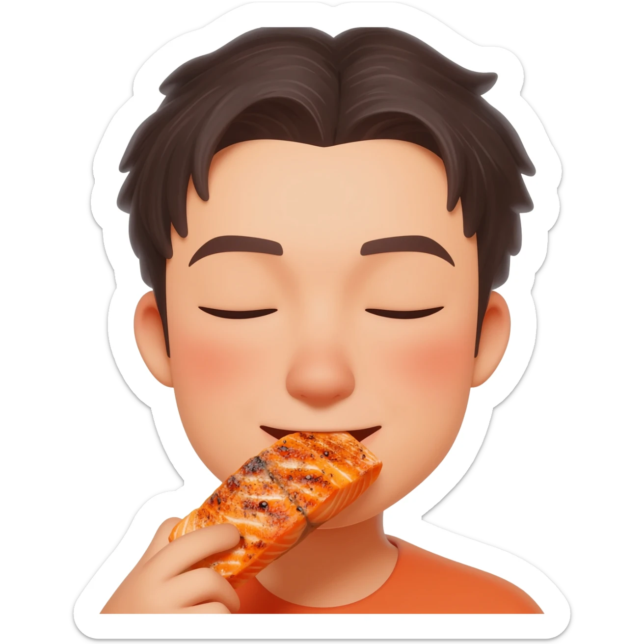 Asian with closed eyes eating fish sticker