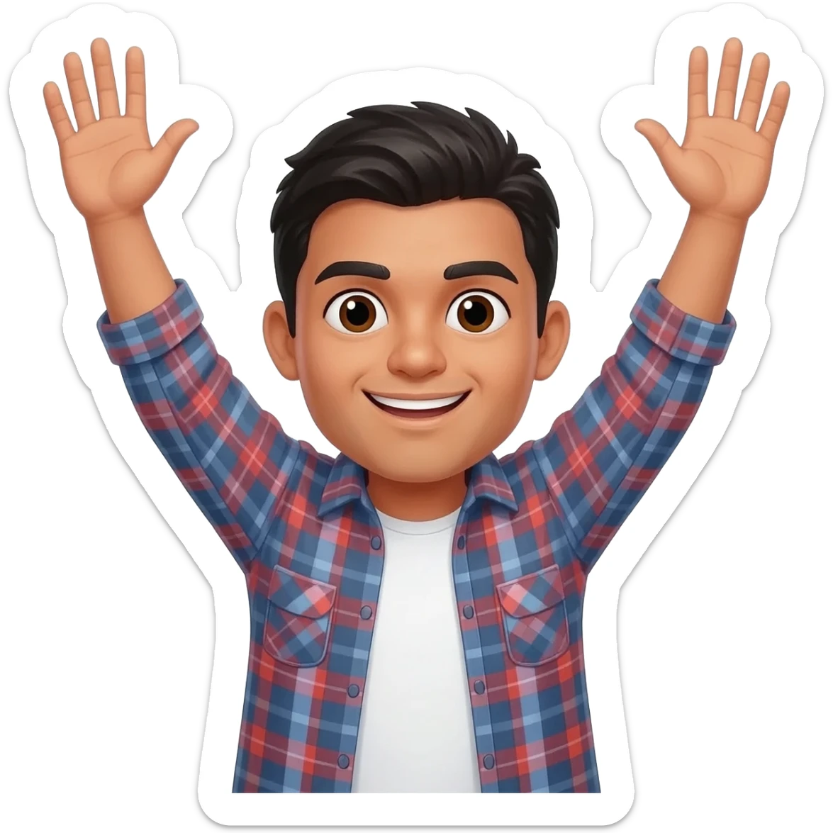 Mexican cholo wearing a fannel with “elbows up side to side” sticker