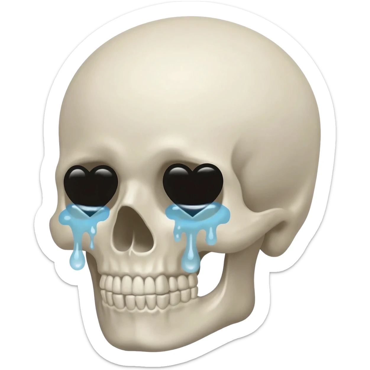 Skull crying tears shaped like hearts down face sticker