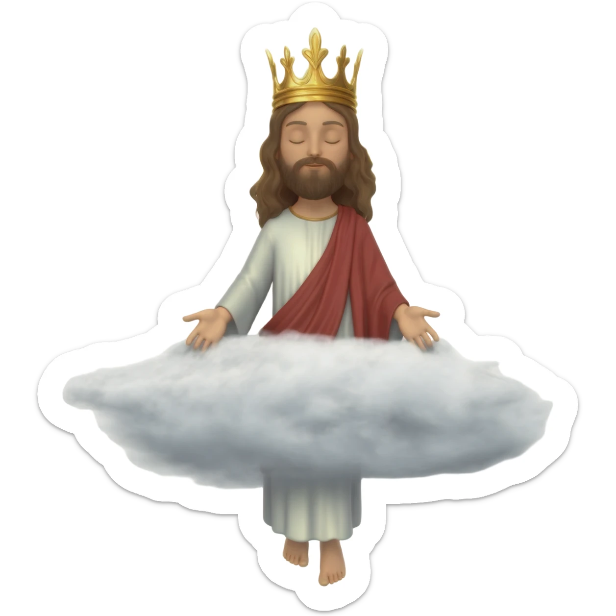 Jesus coming down on a cloud with crown on his head sticker