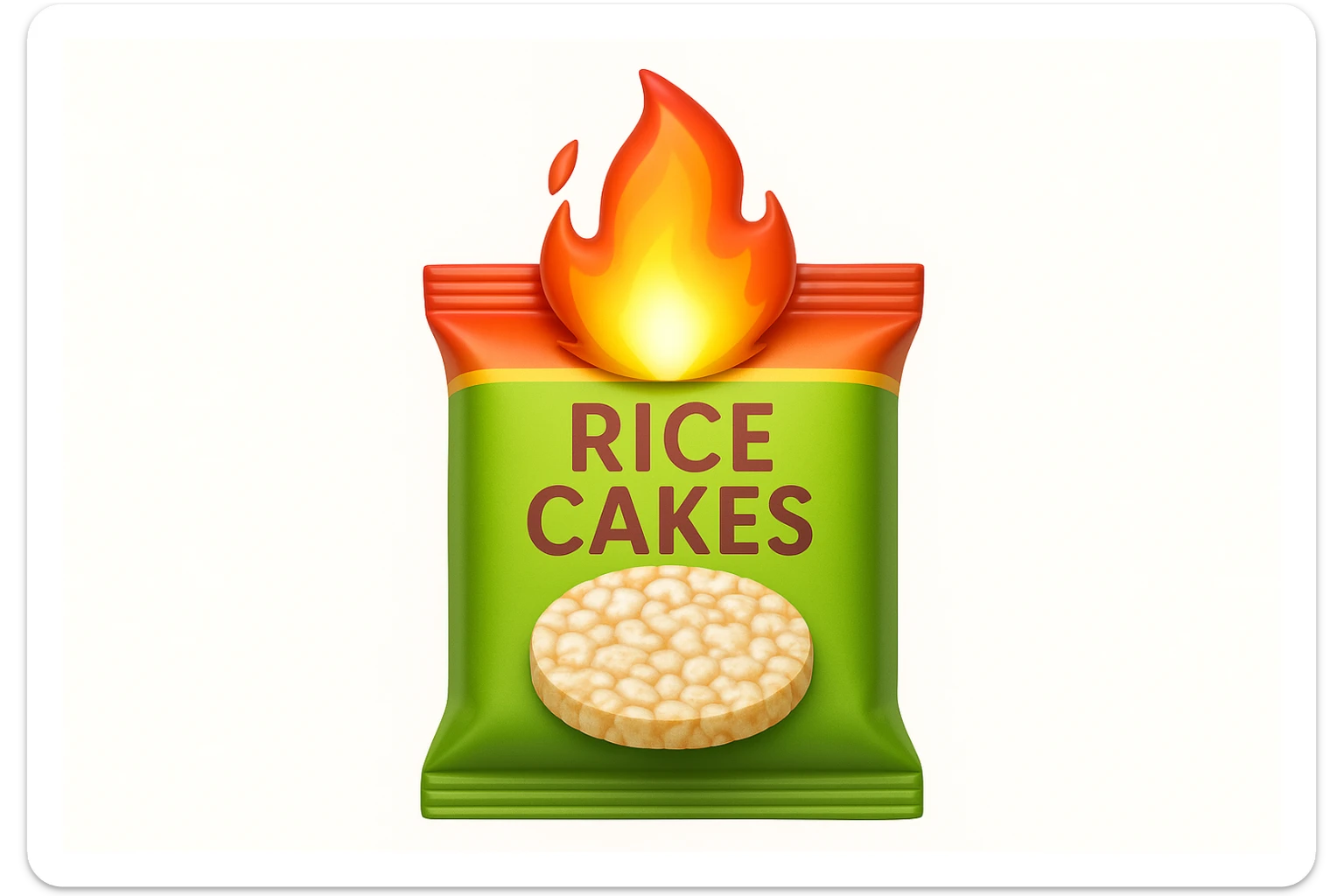 emoji stile iphone di un pacco di gallette di riso con fiamma 3d sopra sticker