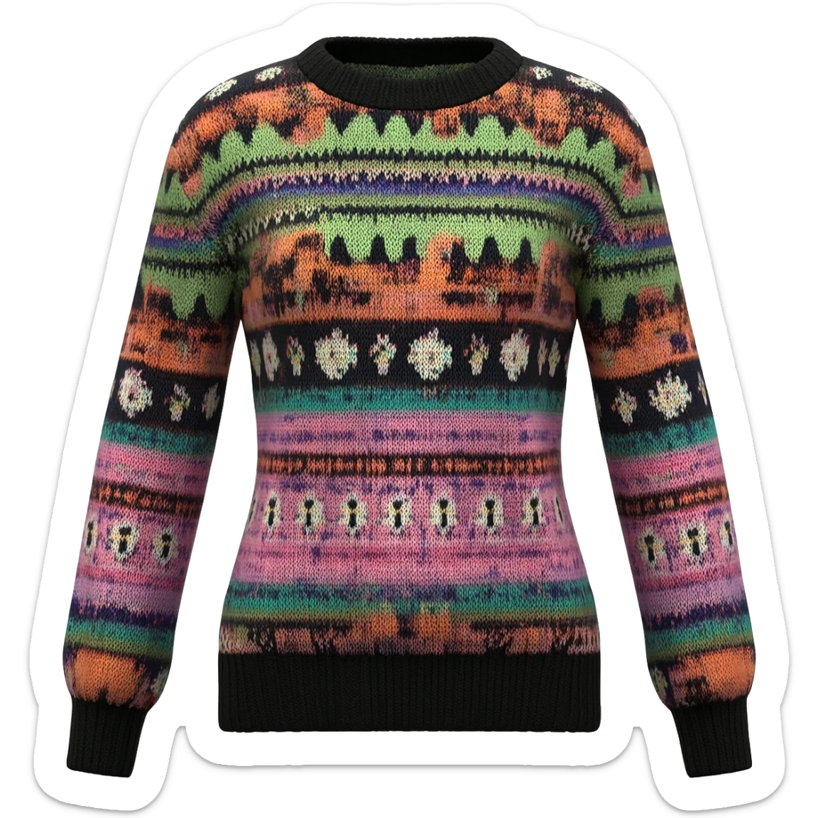 Still life, render, isolated, whimsical pattern print and color scheme, womens sweater, highly detailed, 8k. No emoji icons, no emoji faces, no human figures  sticker