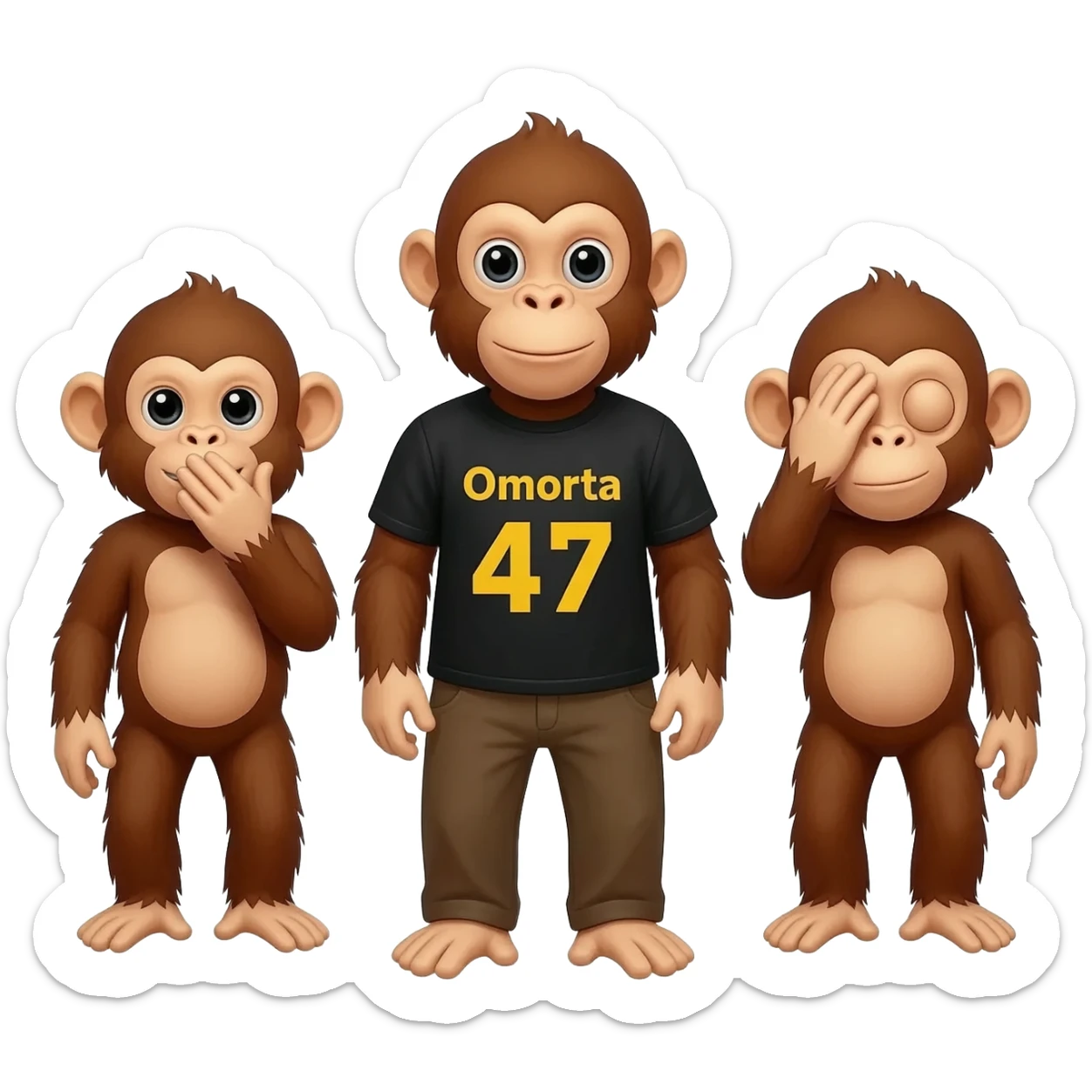 Monkey saying Omerta 47 ! With a black shirt having 3 monkeys one covering his mouth other one  covering his ears and other one covering his eyes sticker