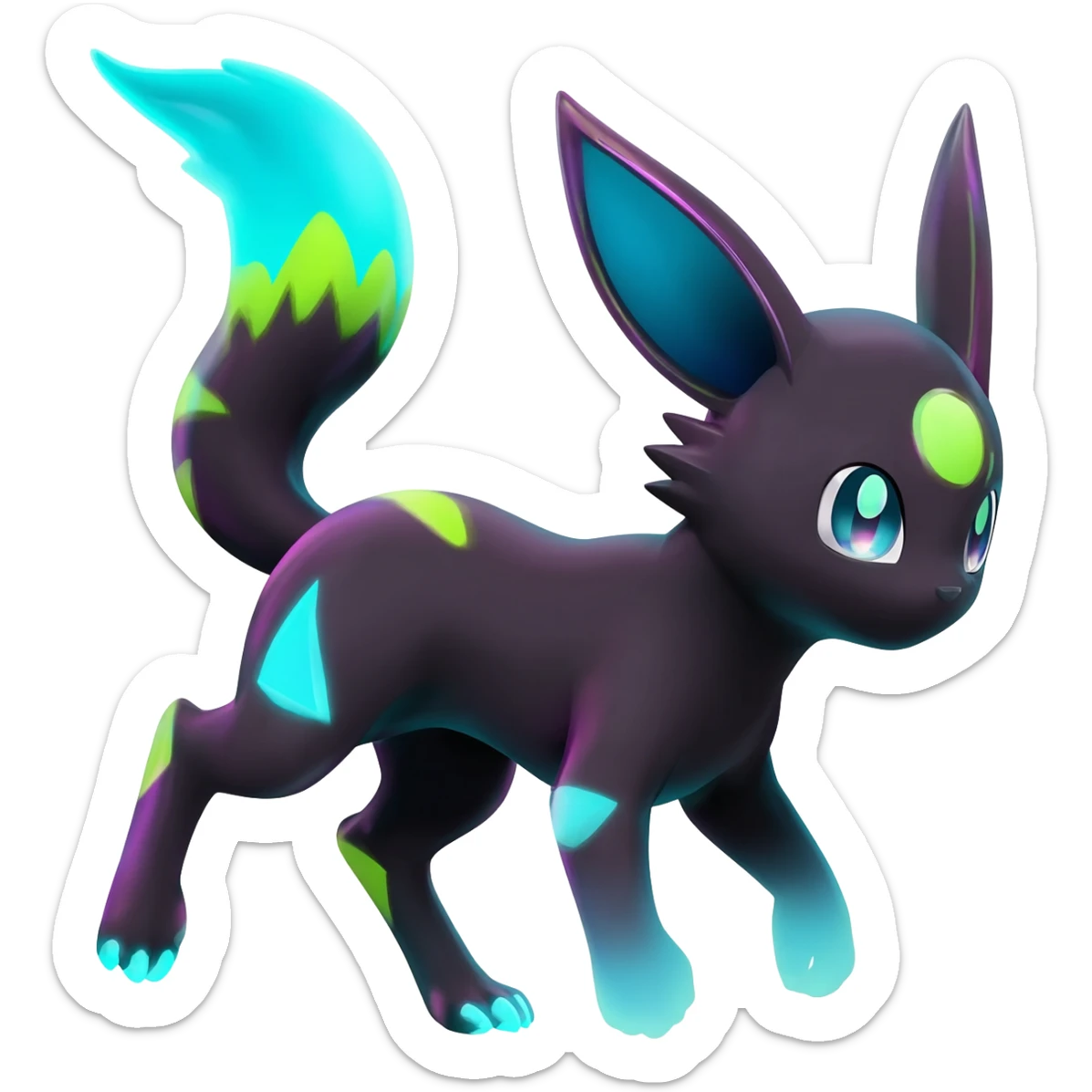 Dark vibrant bright neon edgy Fakémon-Pokémon-Vernid-Leafeon-Jolteon-creature sticker