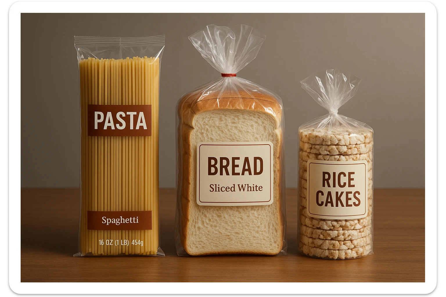 pacco di pasta realistico, pacco di pane, pacco di gallette di riso, 4k sticker