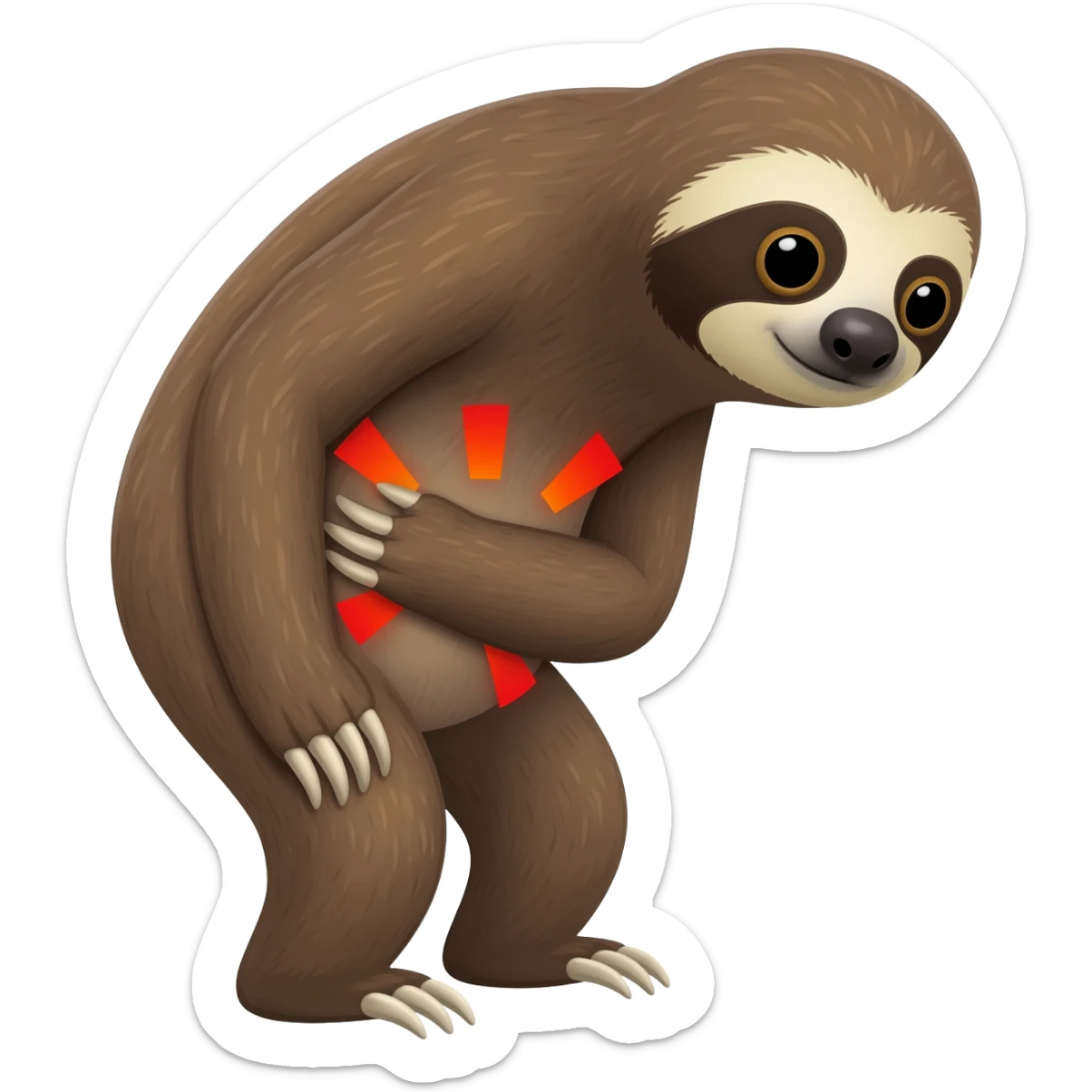 A sloth having stomach pain in iOS emoji style sticker