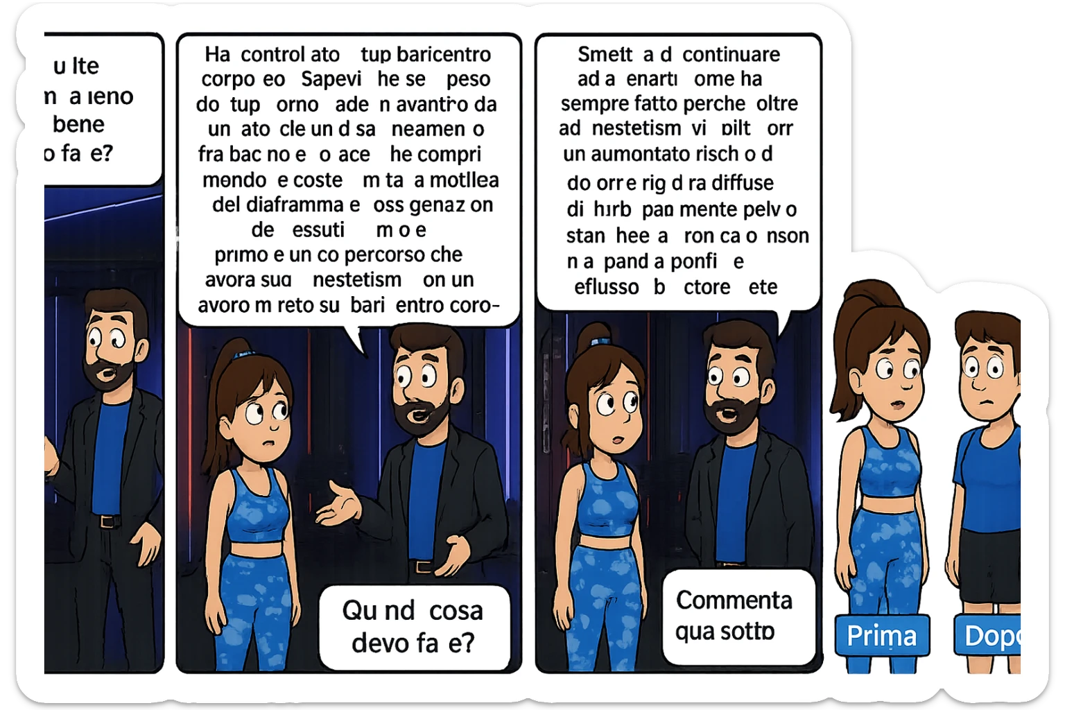 TRASFORMA QUESTO CAROSELLO IN UN FUMETTO CON QUESTE DUE PERSONE IDENTICHE CHE INTERLOQUISCONO TRA LORO:

Ho la cellulite anche se mi alleno e mangio bene, cosa posso fare?

Hai controllato il tuo baricentro corporeo?
Sapevi che se il peso del tuo corpo cade in avanti o da un lato, c’è un disallineamento fra bacino e torace, che comprimendo le coste, limita la motilità del diaframma e l’ossigenazione dei tessuti?
Il mio è il primo e unico percorso che lavora sugli inestetismi con un lavoro mirato sul baricentro corporeo.

Smettila di continuare ad allenarti come hai sempre fatto perché, oltre ad inestetismi visibili, corri un aumentato rischio di:
    • dolori e rigidità diffuse
    • disturbi pavimento pelvico
    • stanchezza cronica o insonnia
    • pancia gonfia e reflusso (bruciore)
    • etc…


Quindi cosa devo fare?
Commenta, qua sotto, con “simmetria” e ti mando un esempio del lavoro da fare. Lo stesso sistema con cui ho aiutato migliaia di persone, fra cui centinaia di donne a risolvere definitivamente gli inestetismi.
Metterei il prima e dopo

Se vuoi che ti aiuti personalmente
SCRIVIMI IN DIRECT sticker