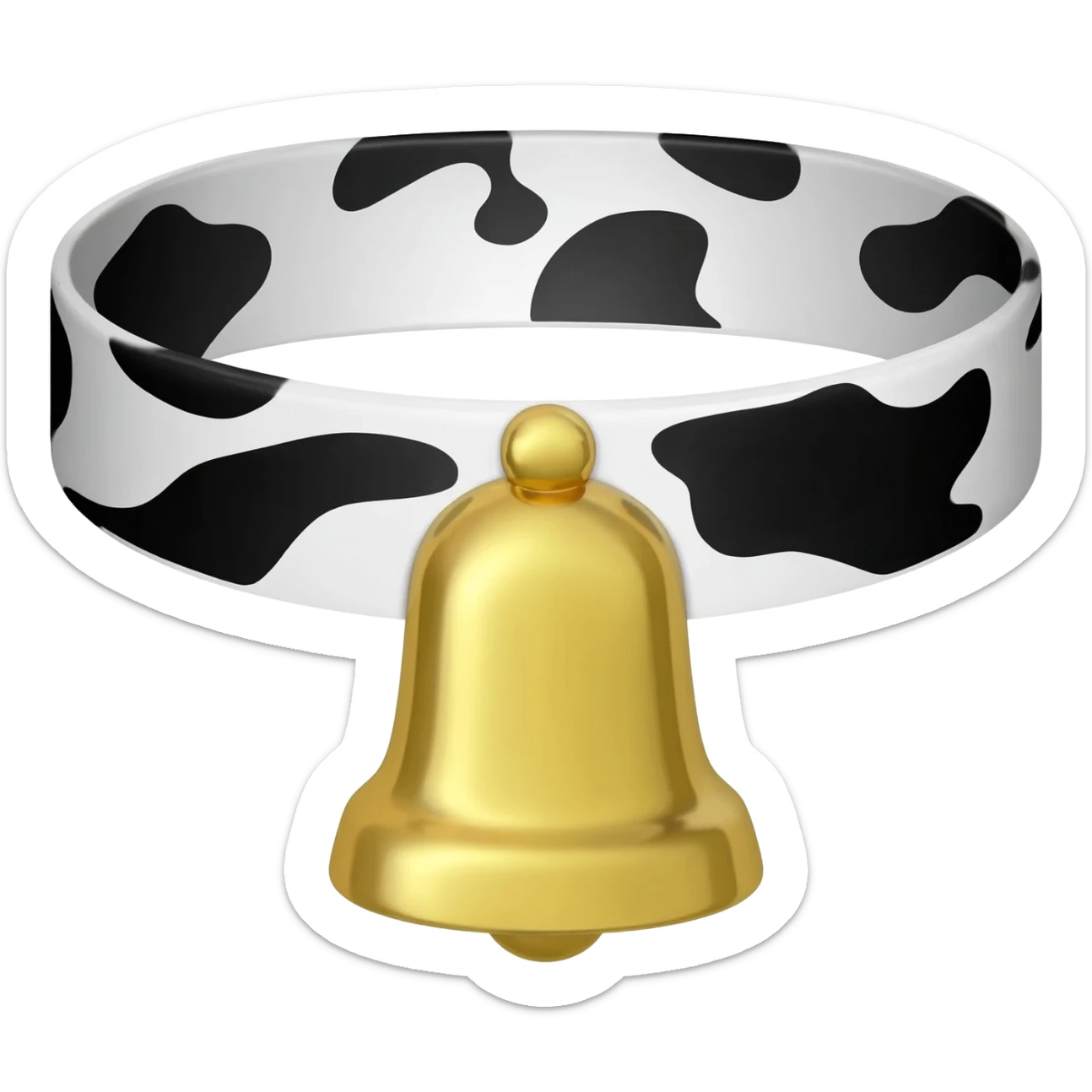 small trapezoid-shaped bell on a collar with cow pattern sticker