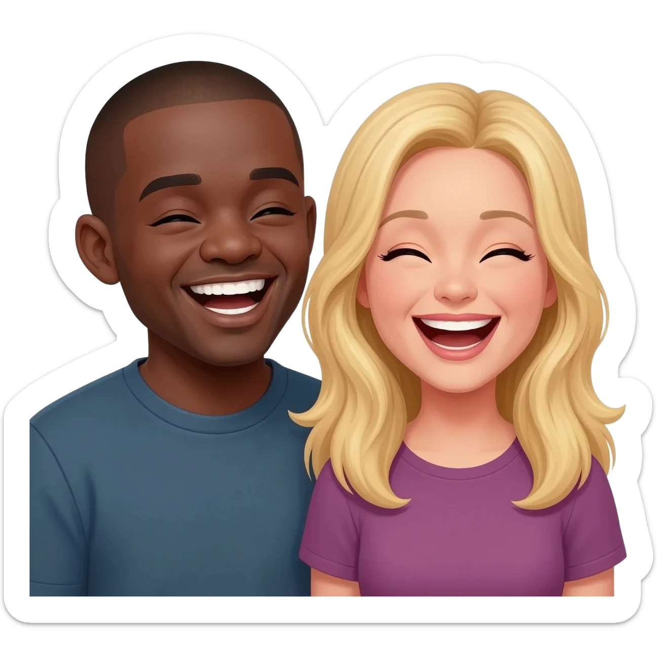 Black man with shaved head laughing blonde woman laughing sticker