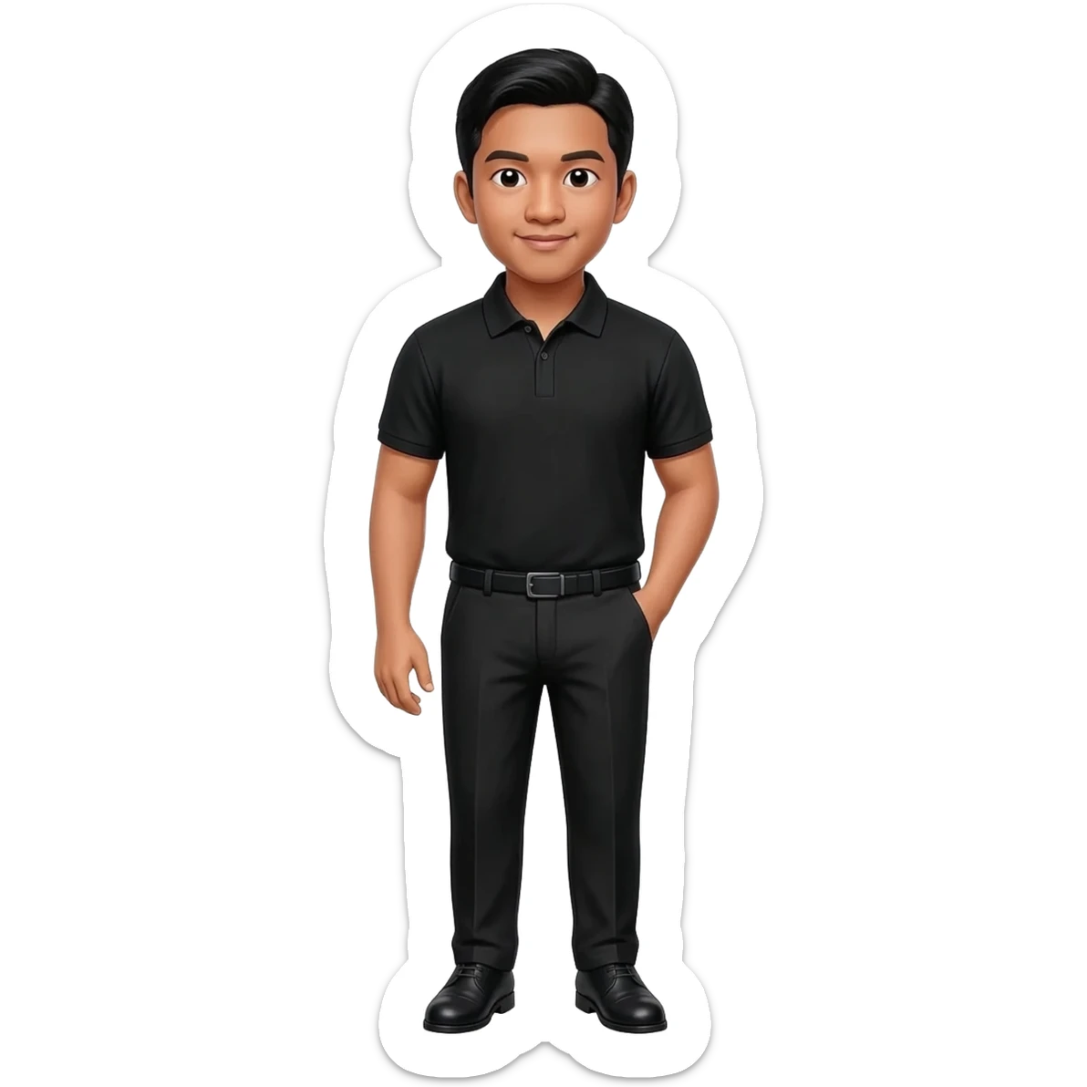 Filipino man black polo shirt and black pants and leather shoes  sticker