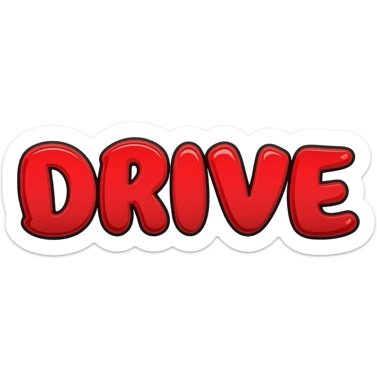 Bubble letters in Red colors and outlined in black, Word DRIVE sticker