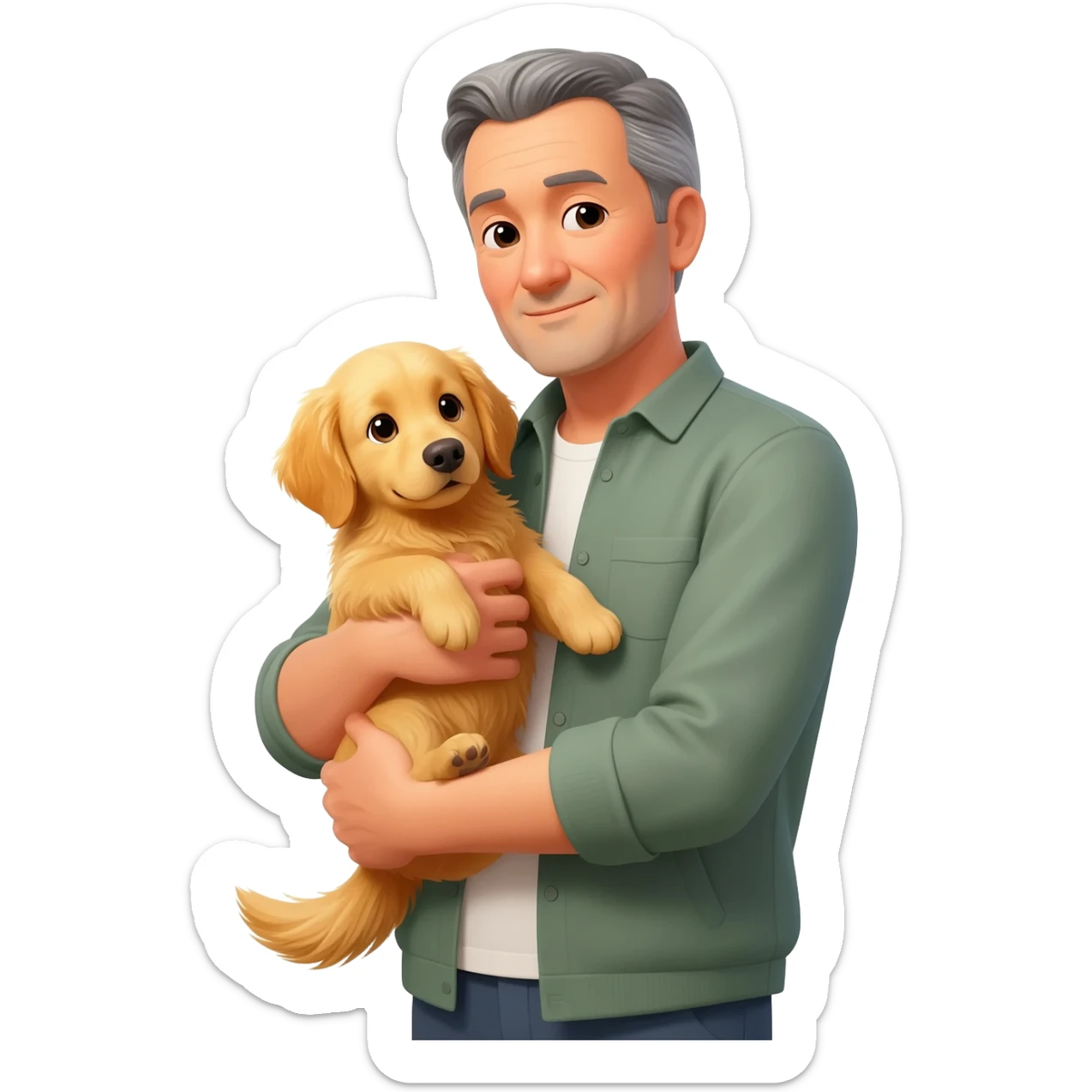 man holding an animal sticker