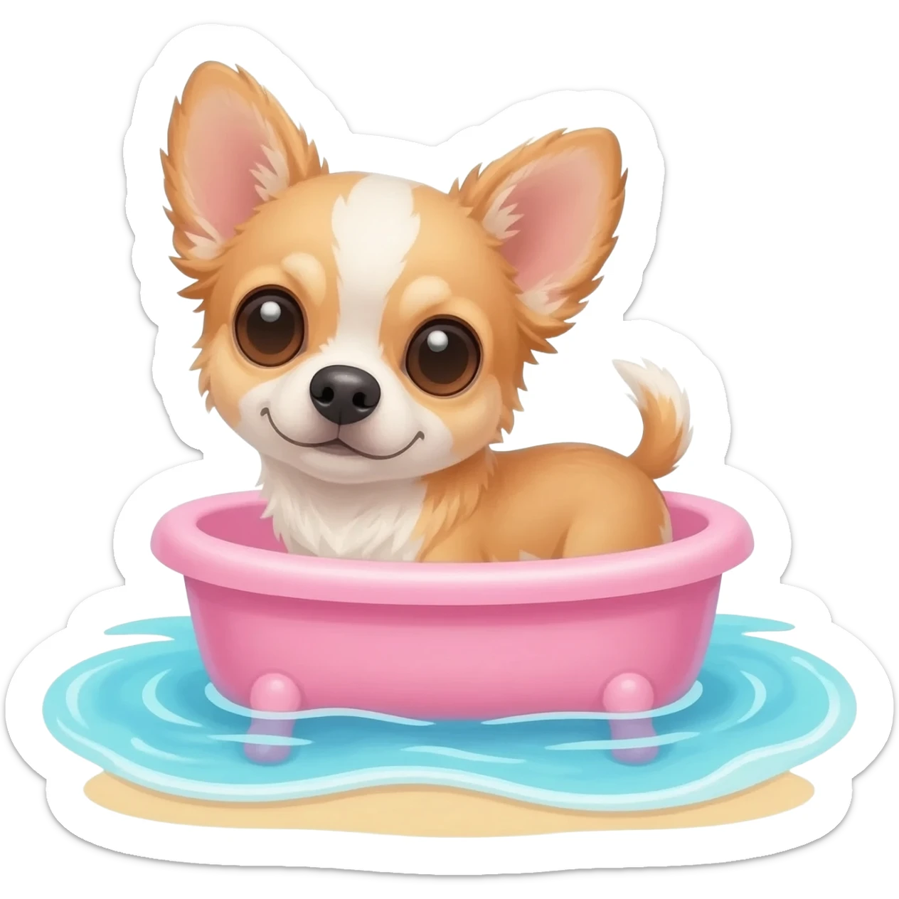 Bébé chihua porter petit baignoir rose Dans l'eau.hua noir marrant poil courut en vacances à la plage une poil courte disney film dessin animé pixar sticker