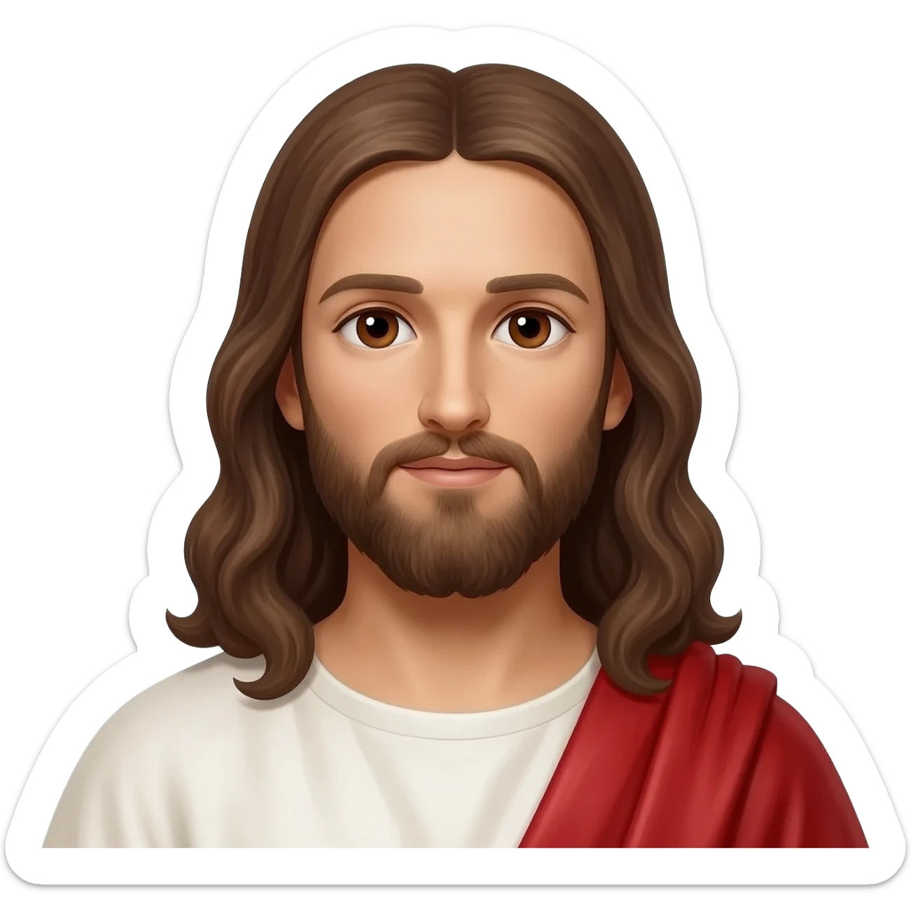 Jesus from Christian Mythology with brown eyes, long brown hair, white and red metallic toga sticker