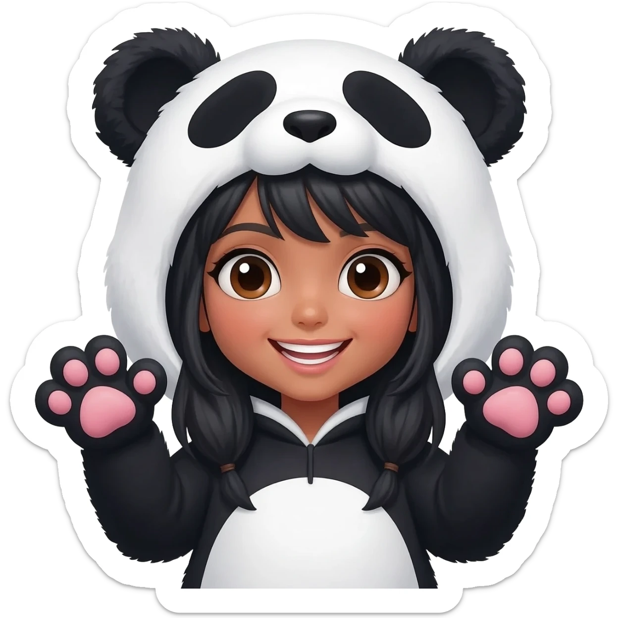 beautiful tan girl with black hair in a panda costume sticker