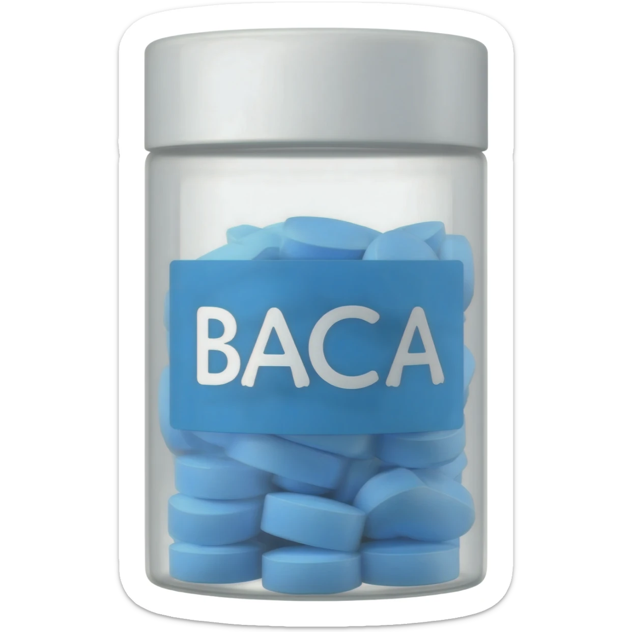 BCAA tablets: a container with a BCAA label next to many dispensed tablets sticker