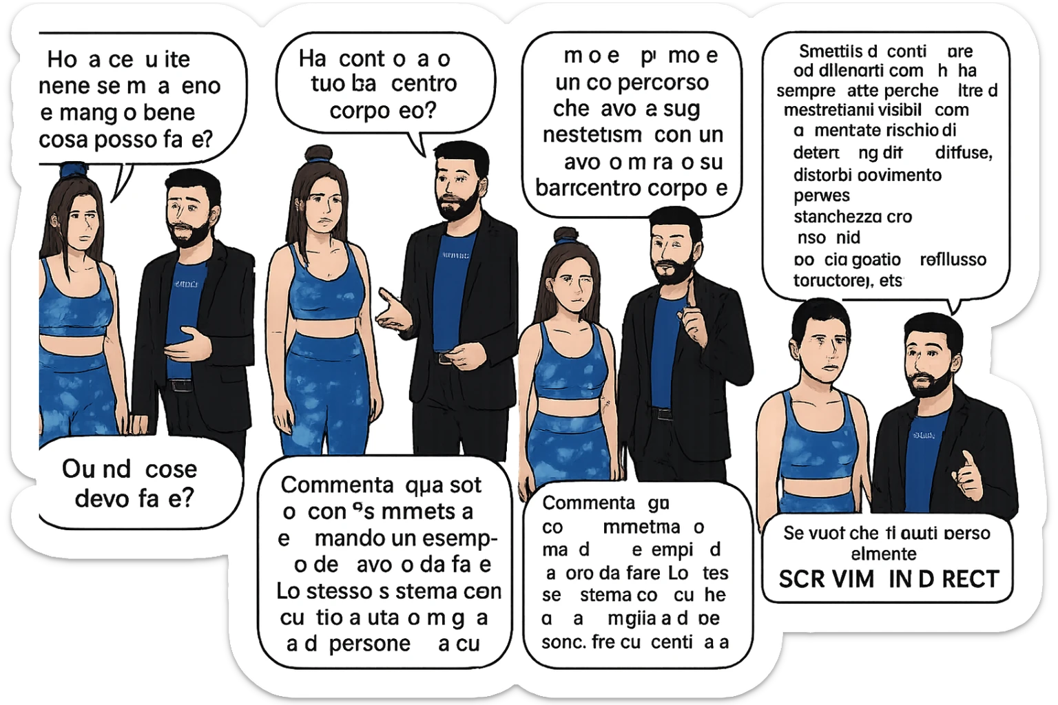 TRASFORMA QUESTO CAROSELLO IN UN FUMETTO CON QUESTE DUE PERSONE IDENTICHE CHE INTERLOQUISCONO TRA LORO:

Ho la cellulite anche se mi alleno e mangio bene, cosa posso fare?

Hai controllato il tuo baricentro corporeo?
Sapevi che se il peso del tuo corpo cade in avanti o da un lato, c’è un disallineamento fra bacino e torace, che comprimendo le coste, limita la motilità del diaframma e l’ossigenazione dei tessuti?
Il mio è il primo e unico percorso che lavora sugli inestetismi con un lavoro mirato sul baricentro corporeo.

Smettila di continuare ad allenarti come hai sempre fatto perché, oltre ad inestetismi visibili, corri un aumentato rischio di:
    • dolori e rigidità diffuse
    • disturbi pavimento pelvico
    • stanchezza cronica o insonnia
    • pancia gonfia e reflusso (bruciore)
    • etc…


Quindi cosa devo fare?
Commenta, qua sotto, con “simmetria” e ti mando un esempio del lavoro da fare. Lo stesso sistema con cui ho aiutato migliaia di persone, fra cui centinaia di donne a risolvere definitivamente gli inestetismi.
Metterei il prima e dopo

Se vuoi che ti aiuti personalmente
SCRIVIMI IN DIRECT sticker