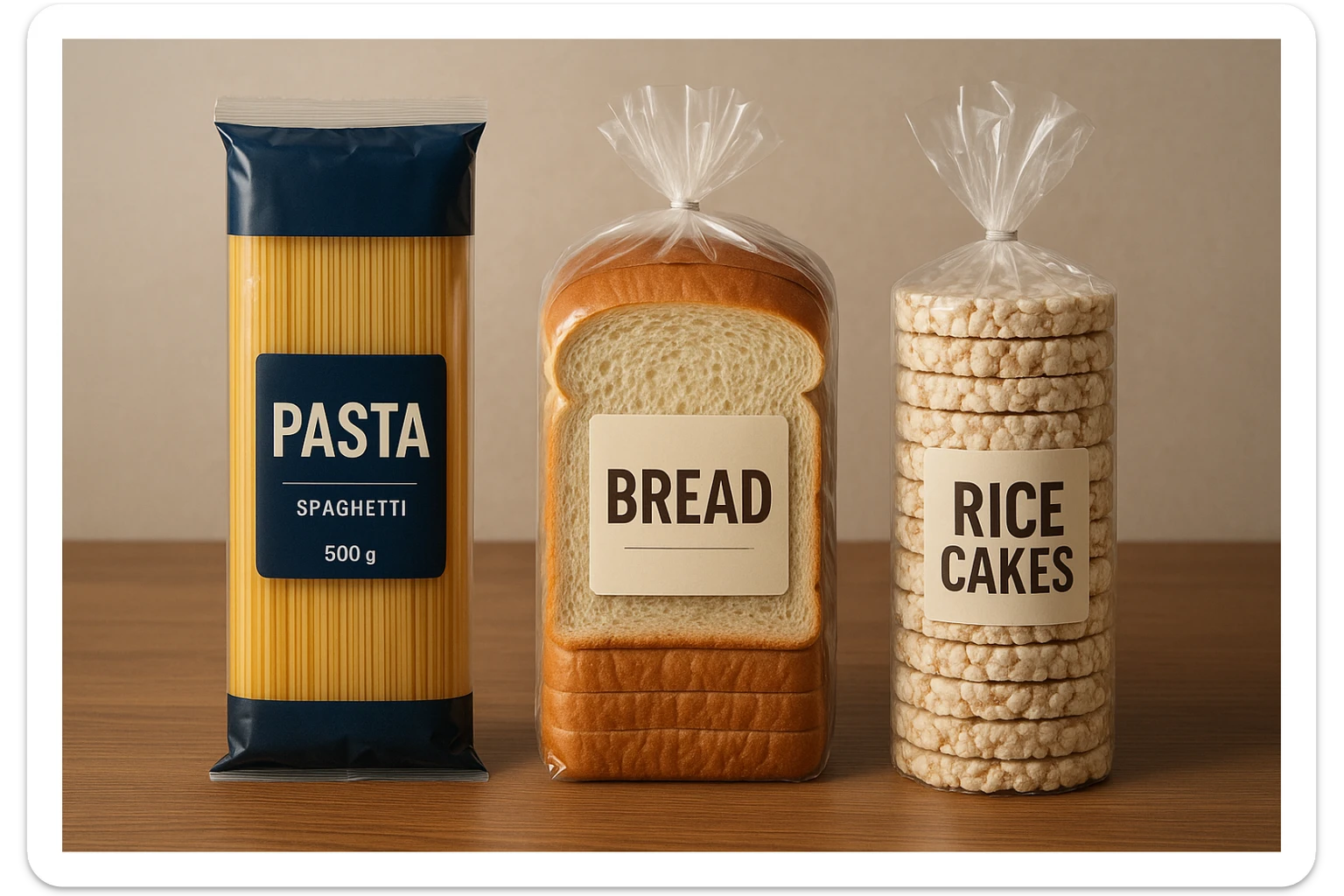 pacco di pasta realistico, pacco di pane, pacco di gallette di riso, 4k sticker