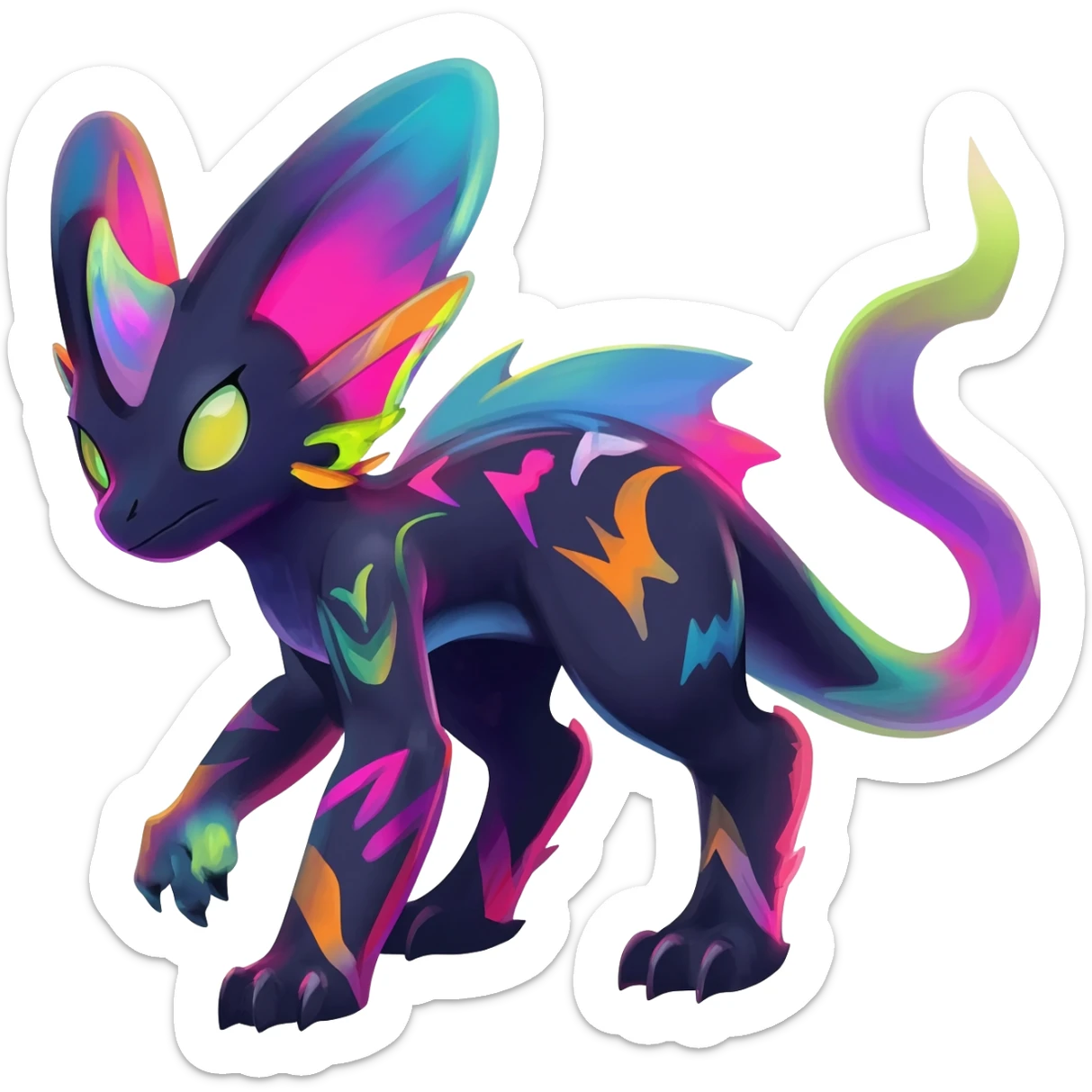 Dark vibrant pastel bright neon colorful edgy exotic painted Fakémon-Pokémon-Vernid-Eeveelution-creature sticker
