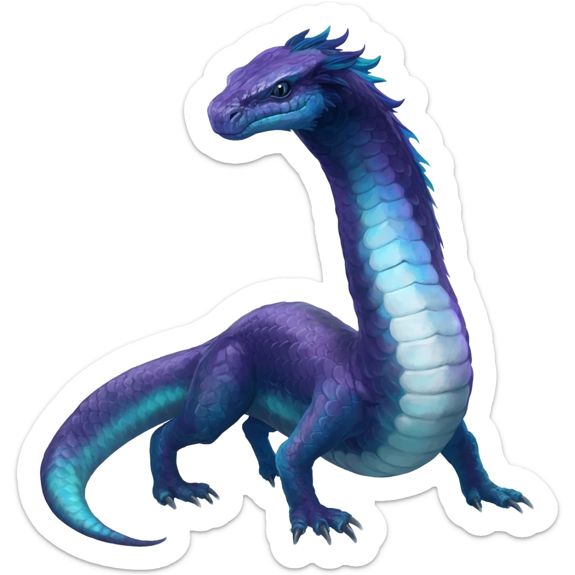 zig-zag-patterned striking indigo-violet-blue-cyan-gradiented with dark undertones, white underside, thunderous stormy edgy badass realistic Vernid-Sergal-Genet-Trico-fantasy-creature-species by LiLaiRa, full body sticker