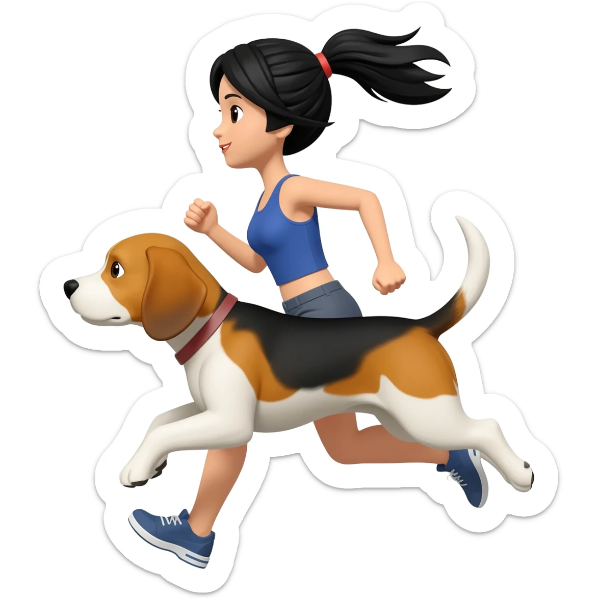 course femme franco-japonaise avec un beagles sticker