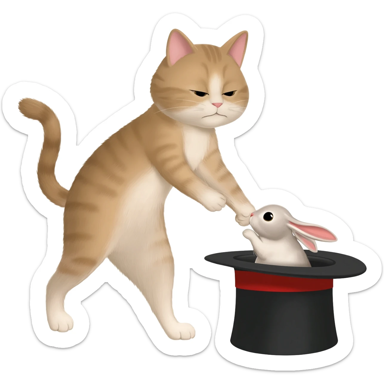 A cat pulling a rabbit out of a hat sticker