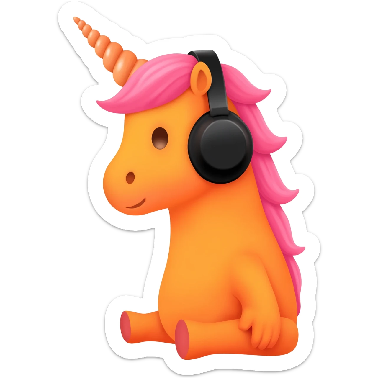 Unicornio bebé naranja sentado escuchando música con auriculares negros sticker