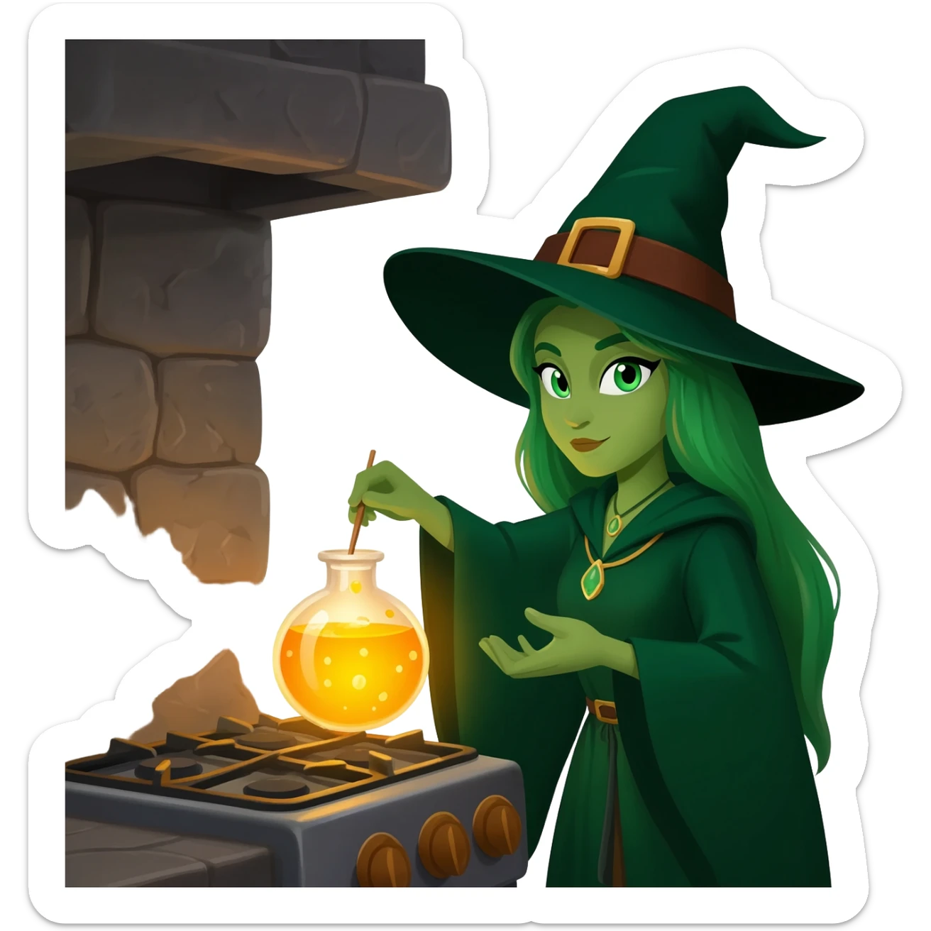 green witch cooking potion sticker