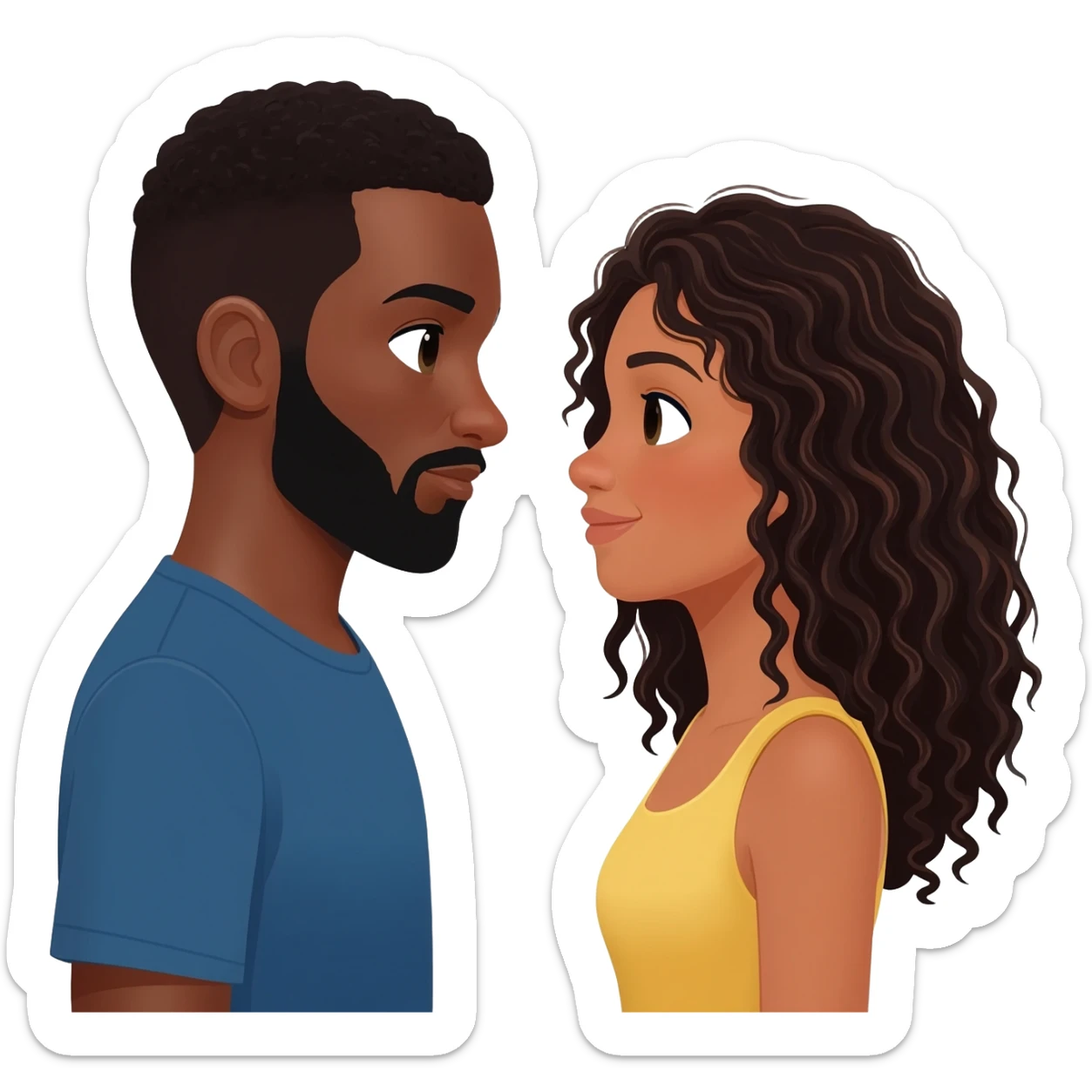 Homem Negro com cavanhaque e mulher branca. cabelos cacheados e preto longo sticker