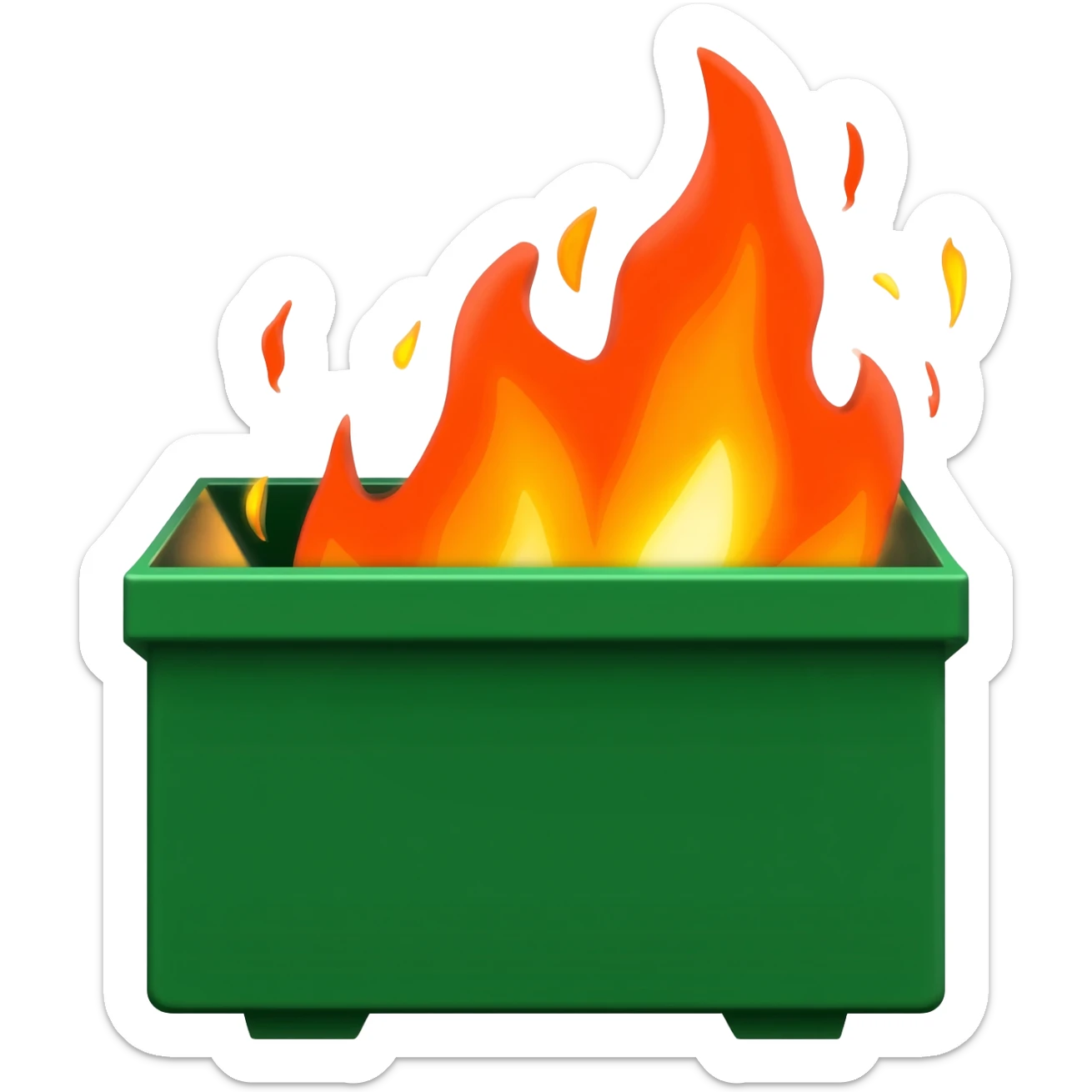 Green dumpster on fire in mountains sticker