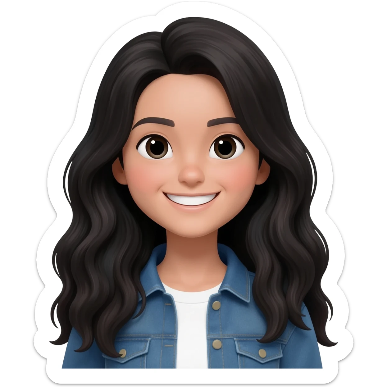 chica con pelo negro largo ondulado i ojos negros con ropa casual sonriente sticker