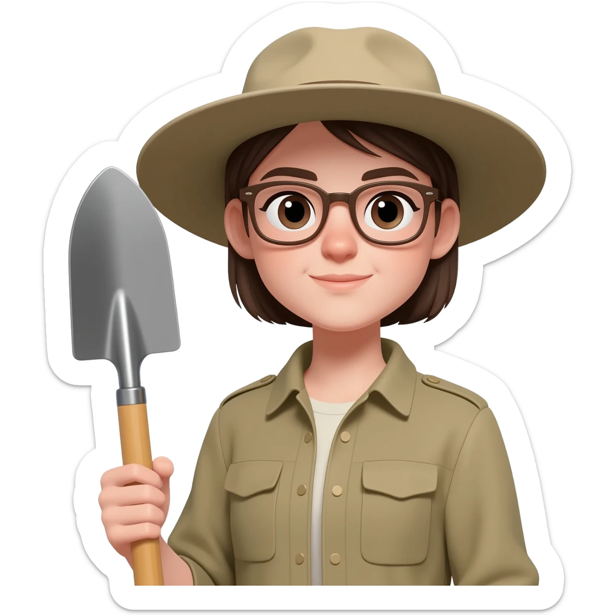 archaeologist girl with glass, holding archaeologist tool sticker