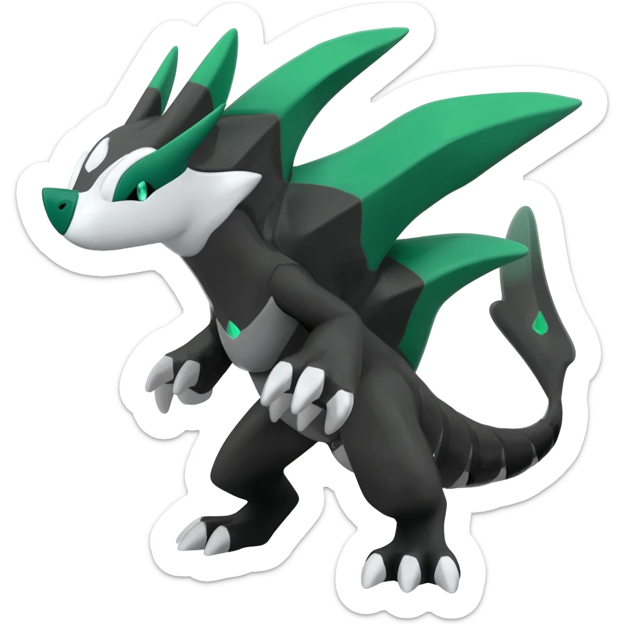 Shiny Black Grey White and Dark-Green Trico-Nargacuga-Silvally-Absol-fusion sticker
