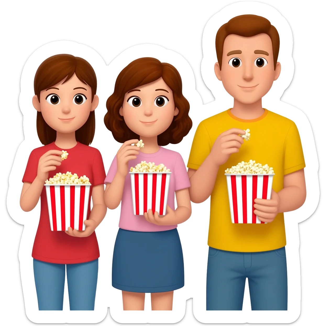 2 girls and a guy standing eating popcorn sticker