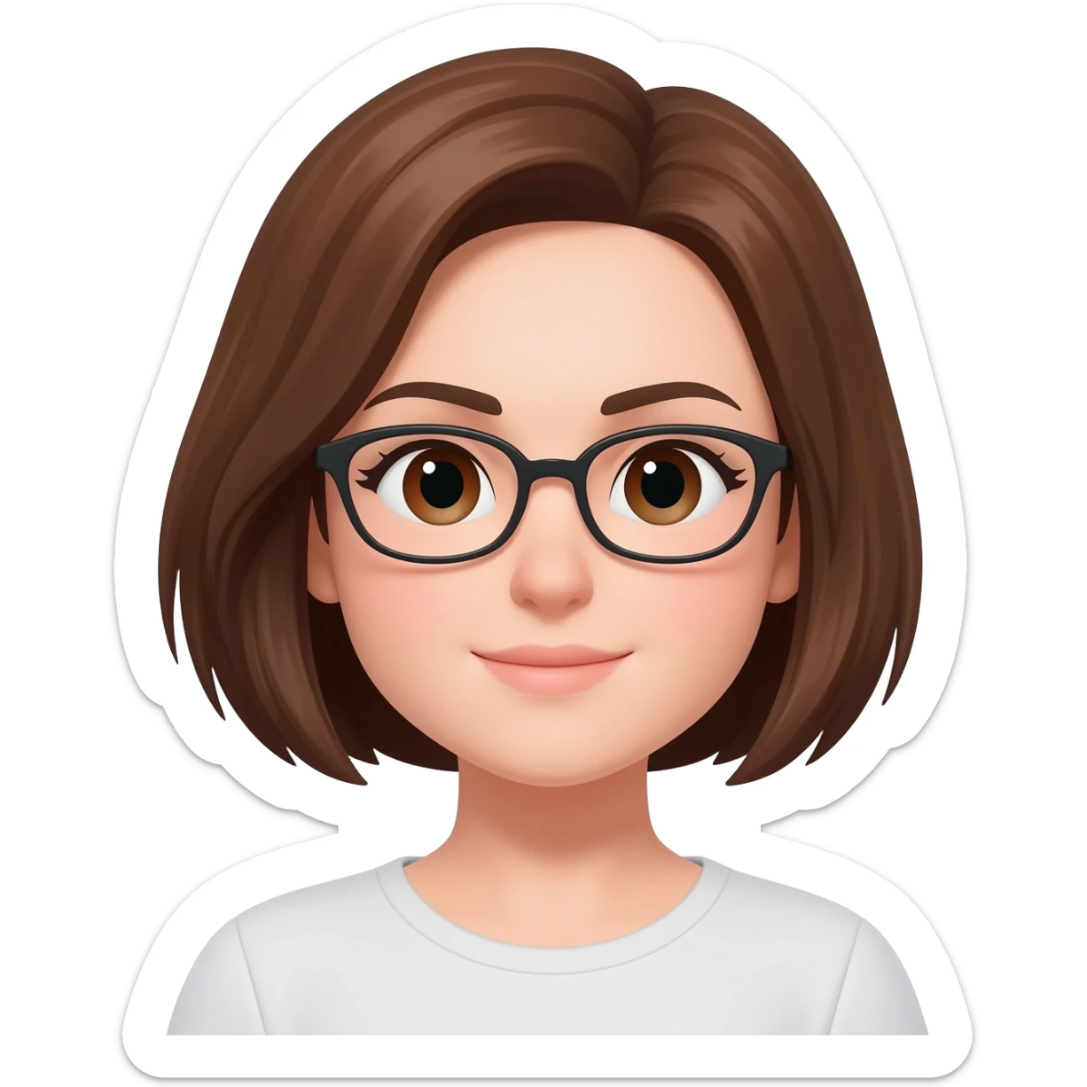 Female very shorter brown  hair almond eyes glasses sticker