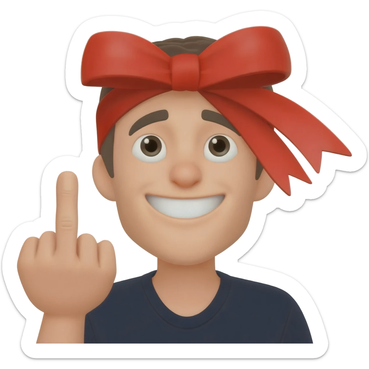 Funny emoji showing middle finger and having ribbion on head sticker