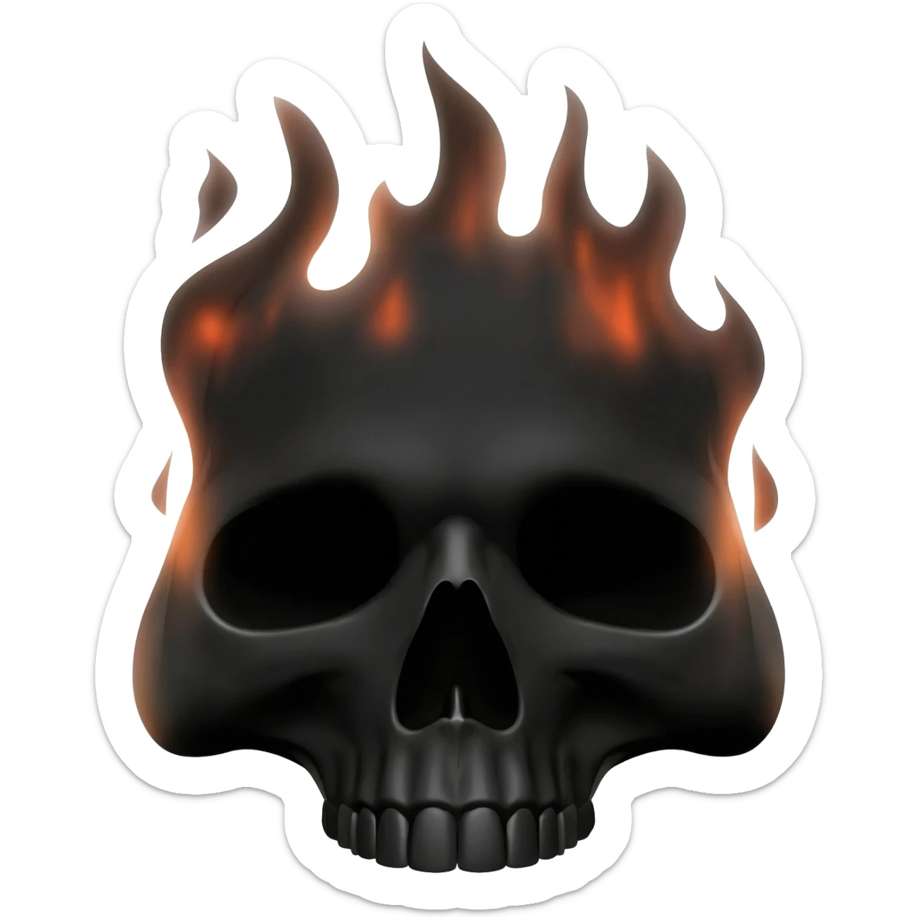generate a black skull with a black crown burning brightly in a black flame sticker
