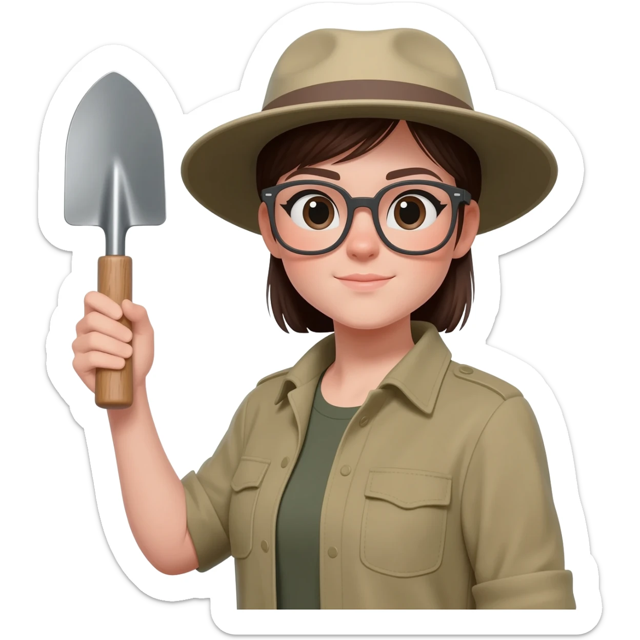 archaeologist girl with glass, holding archaeologist tool sticker