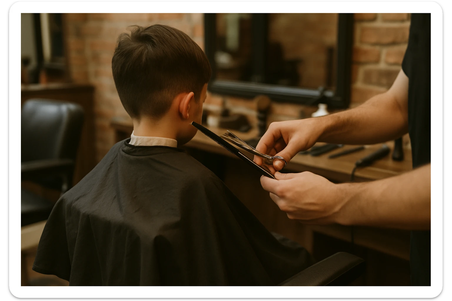 Sartaroshxonada soch olayotgan o'mirin yoshli bola yuzi ko'rinmasin sticker