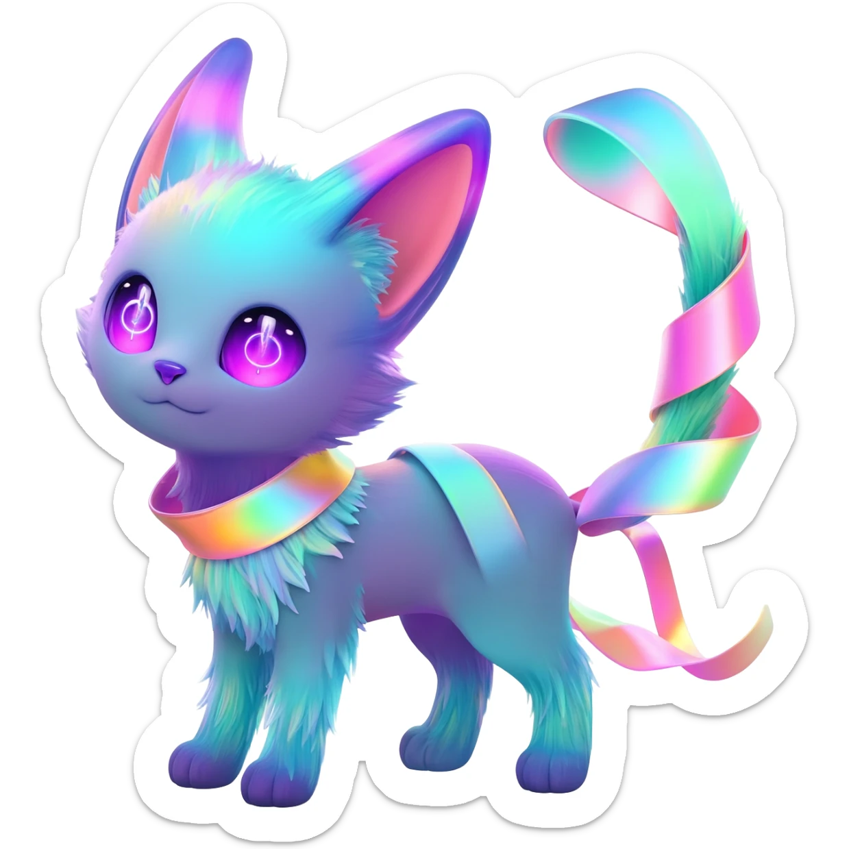 An exotic neon colorful unique bizarre eccentric Fakémon-Sylveon-Espeon-creature (full body) sticker