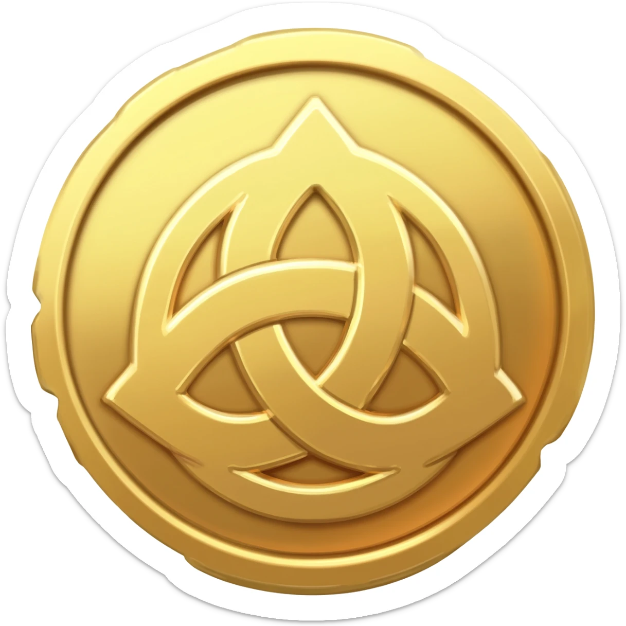 a Mora coin from Genshin Impact; Gold coin with a triquetra and an overlapping triangle on it sticker