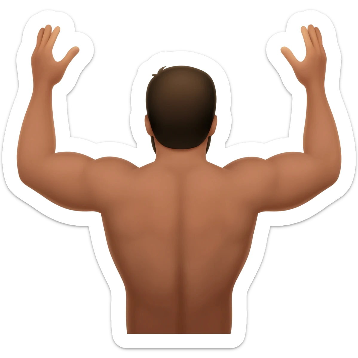 Man raising both hands to God and showing back sticker