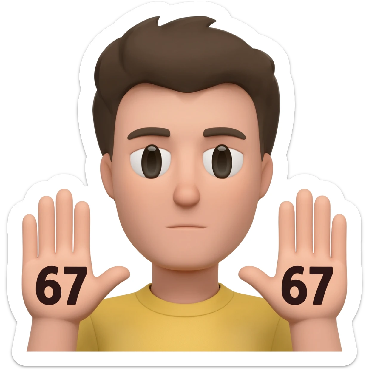 Person with the numbers 67 in there hands sticker