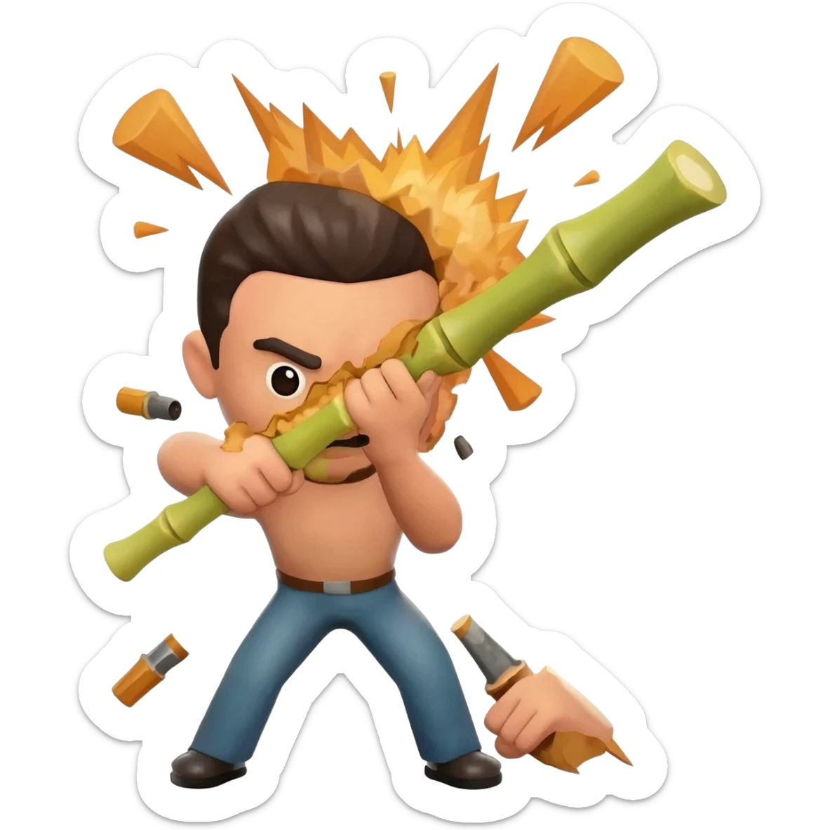 bamboo hitting a player on the head and a explosions happens sticker