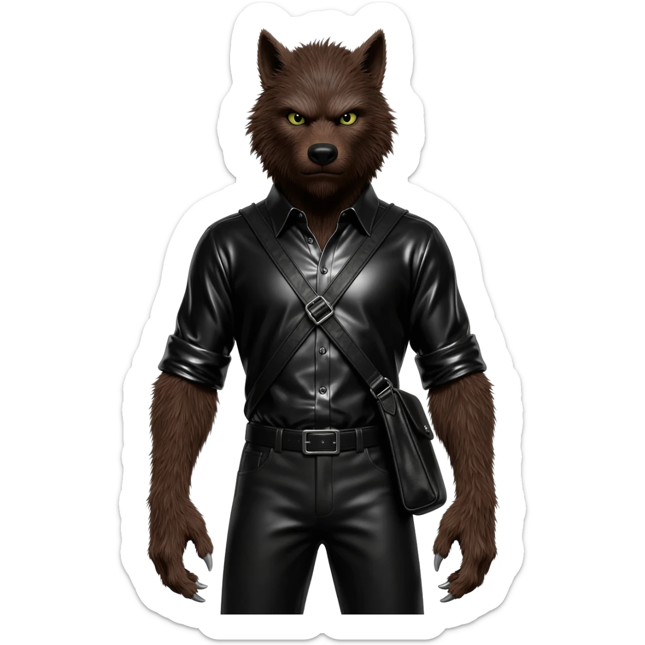 The Wolfman from Universal Monsters with  dark brown fur, black metallic shirt, black metallic baggy pants sticker