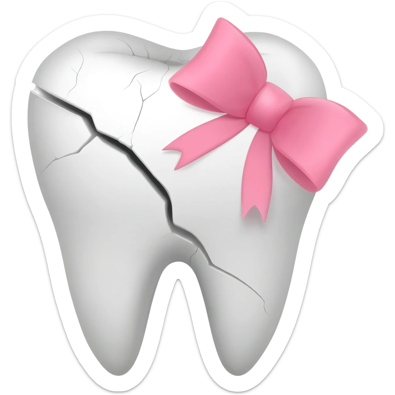 create a feminine cracked/broken tooth with a pink bow on it sticker