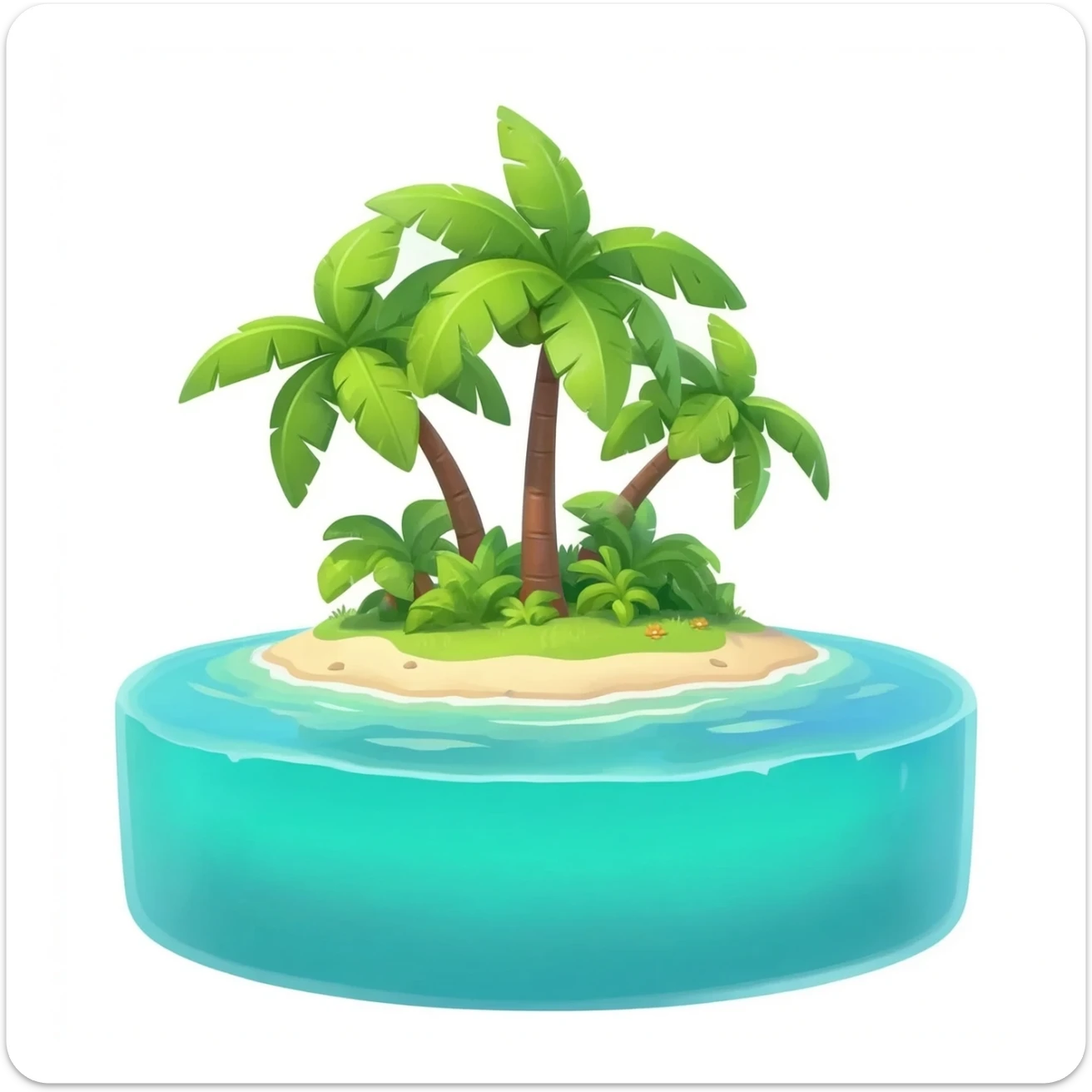 small tropical island with palm trees and turquoise lagoon, floating island, isolated, no background, transparent PNG, centered sticker