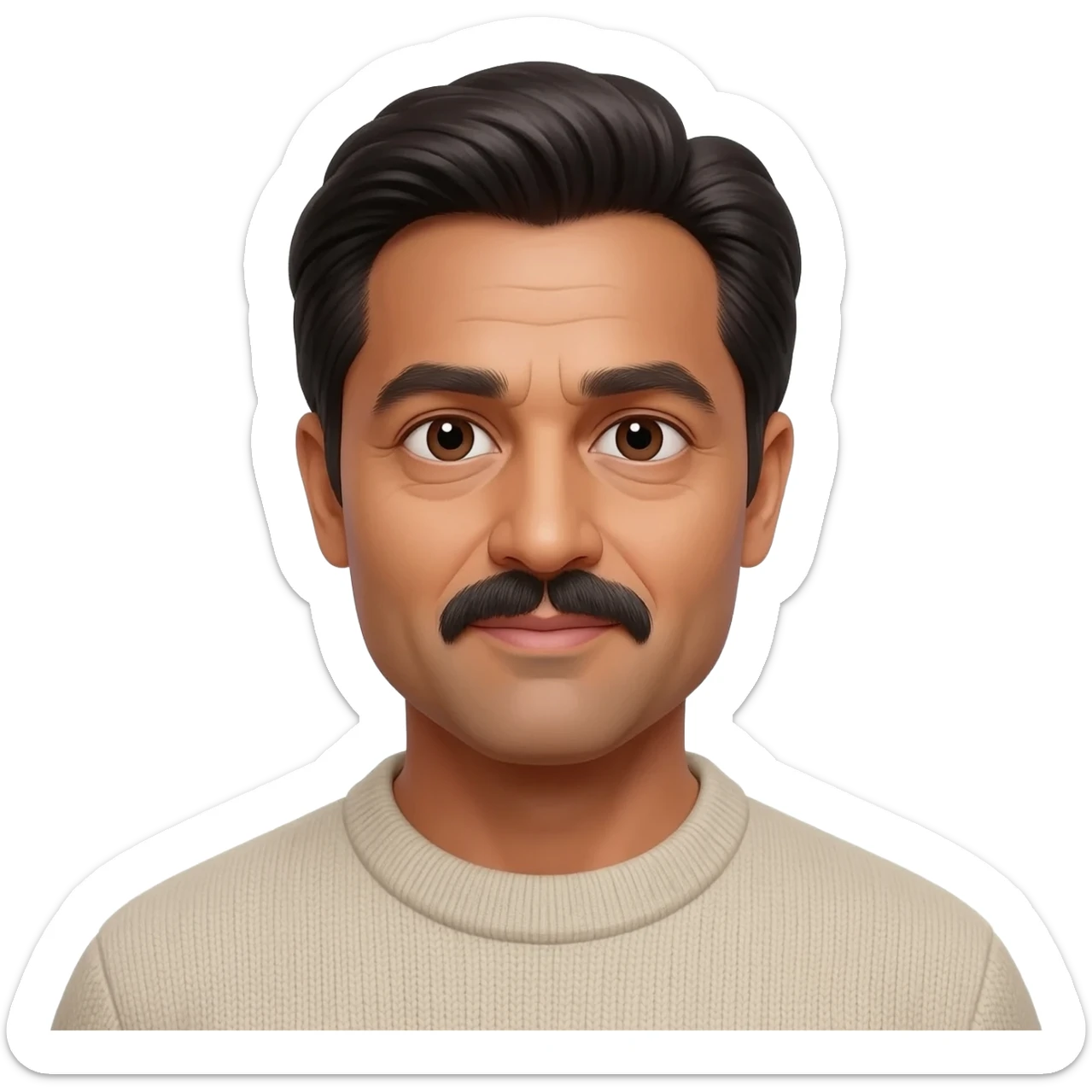 middle aged male indian primary school teacher without a moustache wearing a thick plain roller-neck jumper looks like brad pitt sticker