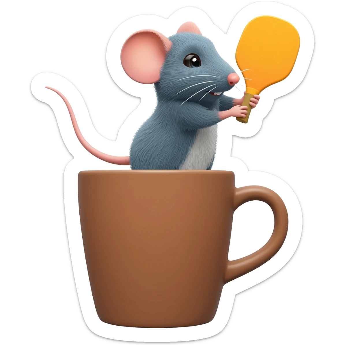 Picklball playing mouse in a coffee sticker