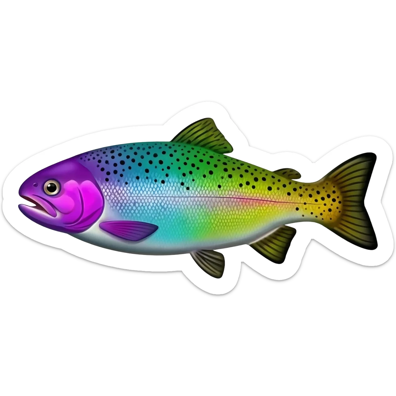 rainbow trout fish bright saturated purple blue green yellow white with scales and black speckles sticker